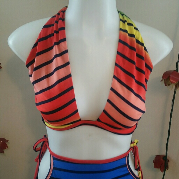 Rainbow Stripe Halter Top and Skirt - Picture 2 of 4